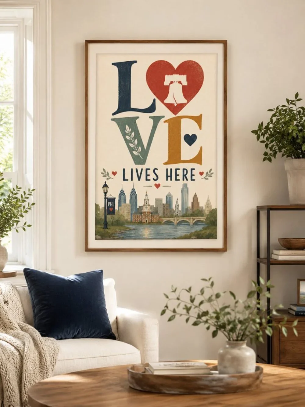 Philadelphia LOVE Lives Here Framed Wall Art | 13x19 Liberty Bell Philly Skyline